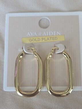 Ava & Aiden Shiny Gold Open Oval Drop Earrings